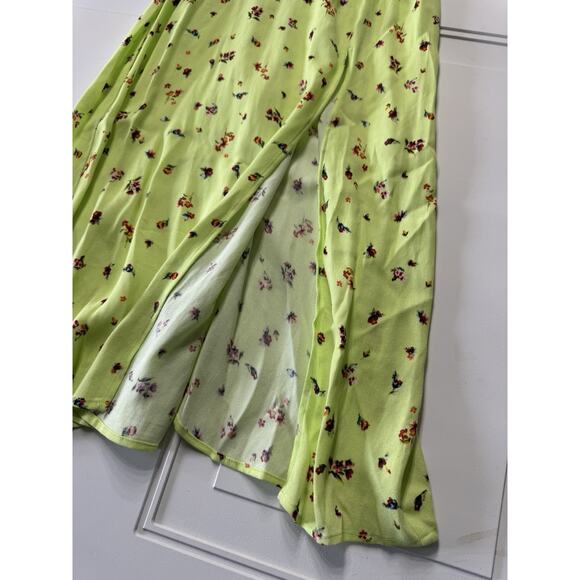 NWT AFRM Lime Neon Green Floral Long Sleeve Side Cutout Strappy Back Dress XS - Picture 2 of 7